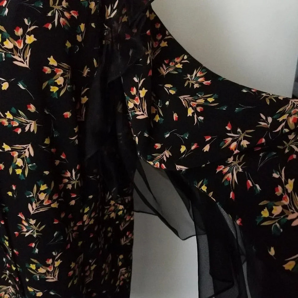 Second Sight Women Black Floral Casual Short Dress Long Sleeve Ruffles Size 7 - Picture 4 of 9